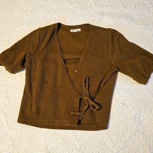 Madewell Textured Olive Green Wrap Top
